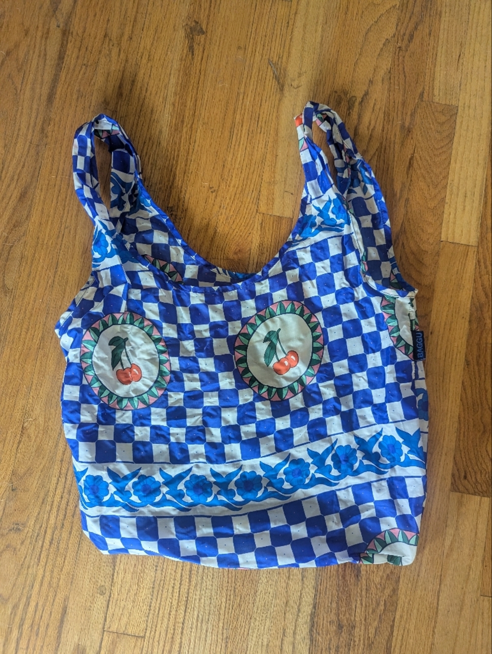 Baggu Reusable Tote Bag - Blue Cherry Check